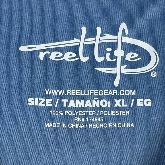 Reel‎ Life Mens XL Long Sleeve Performance Fishing Shirt Blue Crew Neck Logo - Picture 6 of 12